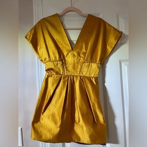 BCBG MaxAzria Runway Gold Satin Babydoll Dress Size 2